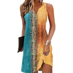 Women's V-Neck Floral A-Line Sundress – Sleeveless, Vintage, Elegant, and Casual
